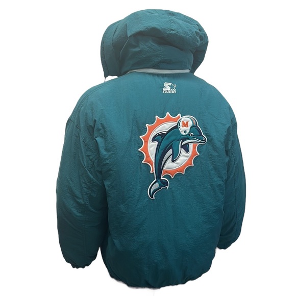 Vintage Miami Dolphins NFL Starter Full Embroidered Hooded Puffer Zip Jacket - Picture 5 of 16